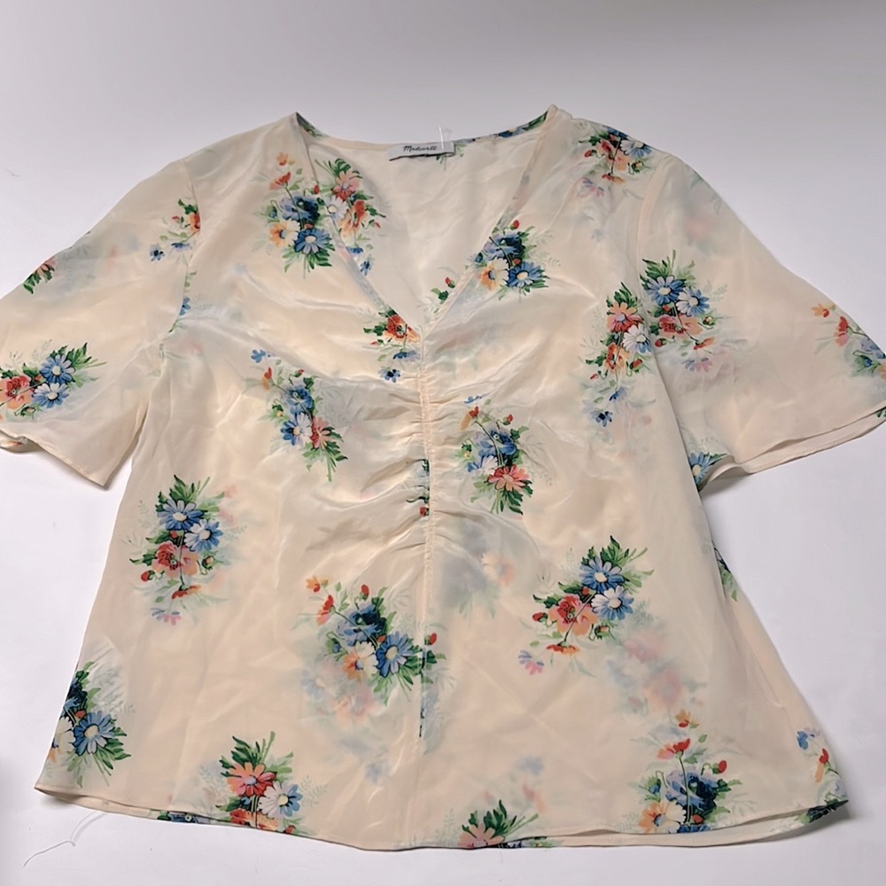 Madewell sheer tan and flower top